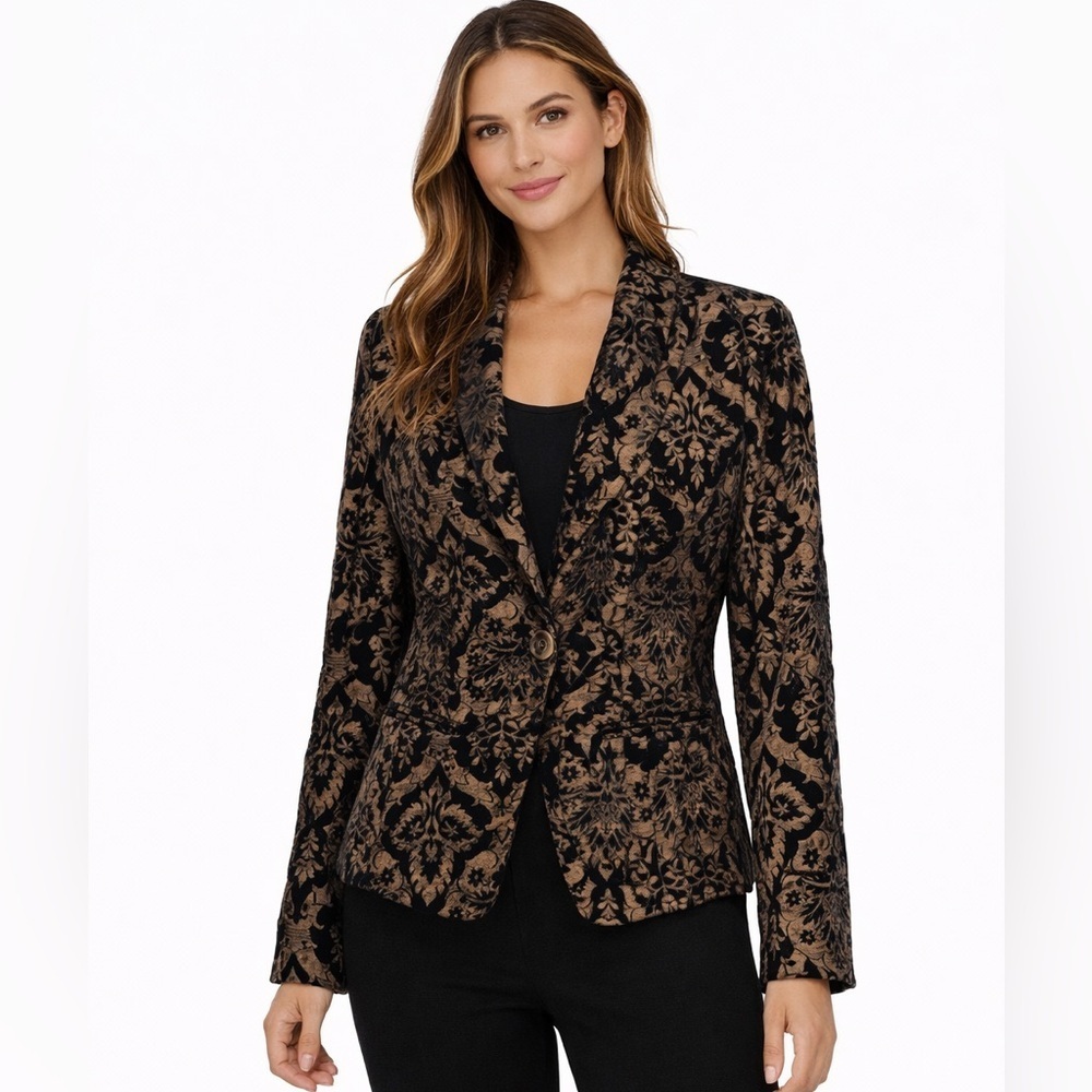 Cartise Burnout Velvet Blazer Black Bronze Baroque Evening Jacket Chic